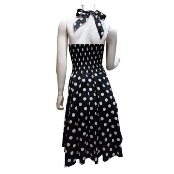 Women's Petite Marilyn Monroe Big Polka Dots Halter Top Dress in Black - Picture 3 of 5